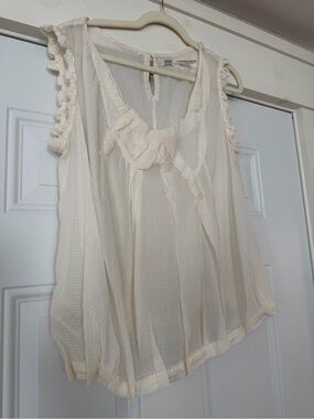 Leon Max-Limited Edition Cream Silk Ruffle-Trim Sleeveless Women's Camisole